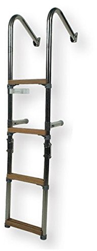 Ceredi Edelstahl Heck-Badeleiter mit Holzstufen, klappbar, Größe:4 Stufen