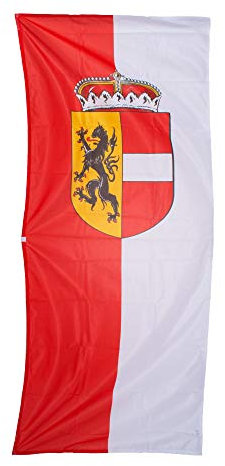 Fahnen Kössinger, Hissfahne im Hochformat, Fahne Bundesland Salzburg, Hissfahne mit Wappen, hochwertiger Siebdruck, Brillante Farben, rot-weiß, reißfest, 150 x 400 cm, 6,0 m² Fläche