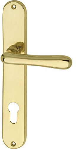 Marchesi 5x Drückergarnitur ELEGANT 22 - auf Langschild Profilzylinder Entfernung 88mm, für Türstärke 38-43mm, Messing poliert