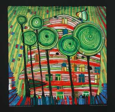Germanposters Hundertwasser Poster Kunstdruck Bild - Blobs grow in beloved gardens - 48x48cm mit Folienprägung