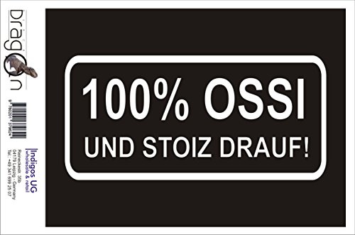 INDIGOS UG Auto Aufkleber Auto - 210x100 mm - 100% Ossi und stoiz Drauf! - weiß - Selbstklebender Sticker für Auto, Fenster, Bus oder LKW