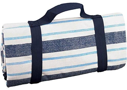 Les Jardins de la Comtesse - Rechteckige Picknick-Tischdecke XL Blau-Weiß-Streifen - Wasserdichter Bezug aus Baumwolle und Polyester - 280 x 140 cm - Auch für Gartentisch - 8/12 Personen
