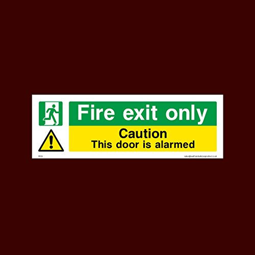 USSP&S Fire Exit only - Caution this door is alarmed Plastic Sign - Fire, Push Bar/Pad, Disabled Fire Exit, Assembly, Break Glass, Lift - (EE25)