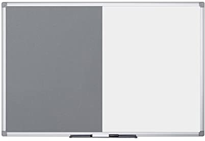 Bi-Office Maya Kombitafel, Halb Magnetisches Whiteboard, Halb Graue Filztafel, Aluminiumrahmen, 90 x 60 cm