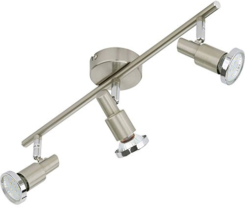 BRILONER Leuchten - LED Deckenleuchte, 3 dreh- & schwenkbare LED-Spot-Lights, Deckenlampe, Metall, Strahler inkl. Leuchtmittel à 3 W, Länge: 47.5 cm, Matt-Nickel, 2991-032B, 3er Spot