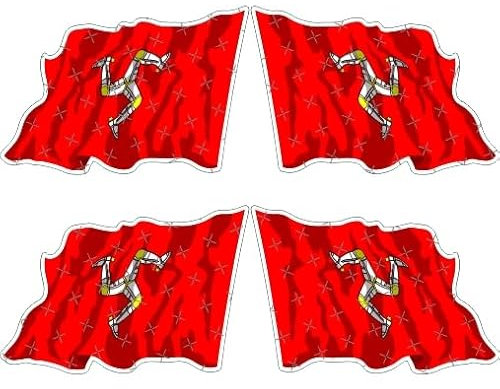 Isle of Man Waving Flag Manx UK TT Races 5,1 cm (50 mm) Vinyl bumper-helmet Sticker, Aufkleber X4