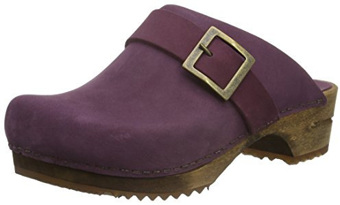 Sanita Urban | Zoccoli Aperti da Donna | Zoccoli in Pelle con Suola in Legno | Prodotto Originale Fatto Mano | Viola | 38