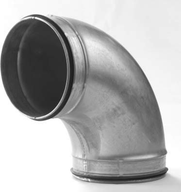 Curva 90 gradi stampata in lamiera di acciaio zincata con guarnizione di tenuta, raccordo per condotte con tubo spiralato in impianti di distribuzione aria e ventilazione. (Diametro 160)