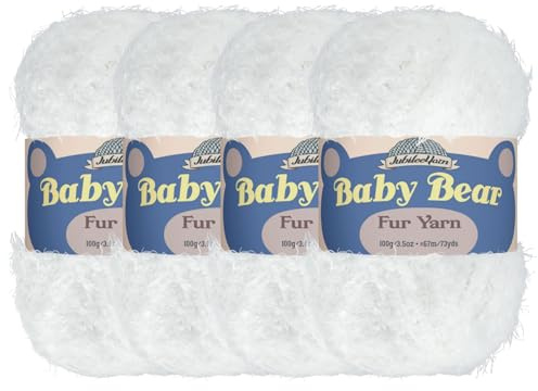 JubileeYarn Baby Bear Yarn - Chunky Weight Polyester Fur - 100g/Skein - White - 4 Skeins