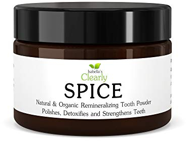 Clearly SPICE, poudre dentaire naturelle reminéralisante pour des dents et des gencives saines, des dents sensibles, anti-carie. Dentifrice blanchissant sans fluorure pour adultes et enfants (96g)