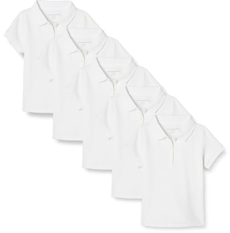 Amazon Essentials Polo de Uniforme de Doble Punto y Manga Corta Niña, Pack de 5, Blanco, 9 años