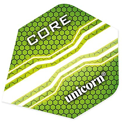 Unicorn Core Dart Flights, Hexagons Green Design, Standard Plus Form, strapazierfähiges 75 Mikron Polyester PET