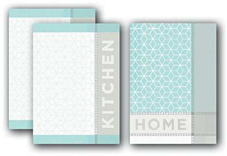 Dyckhoff Geschirrtücher Geschirrtuch 3er Set 100% Baumwolle Aufdruck Kitchen und Home • mehrere Farben zur Auswahl • Jacquard Kitchen (blau)