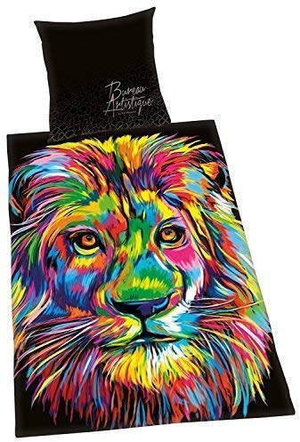 Löwe Bettwäsche Satin glatt bunt by P.D. Moreno 155 x 220 cm Geschenk Wow - All-In-One-Outlet-24 -