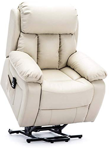 More4Homes CHESTER DUAL MOTOR ELECTRIC RISER RECLINER ARMCHAIR MOBILITY BONDED LEATHER MASSAGE HEATED CHAIR (Cream)