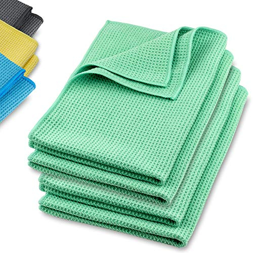 ELEXACLEAN Mikrofaser Trockentuch, Premium Waffeltuch (4 Stück, 60x40 cm, Grün) superweiche Qualität für Auto, Glas, Küche, Geschirr, Bad