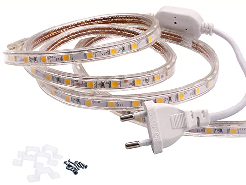 FOLGEMIR 8m Warmweiß LED Band, 220V 230V Lichtleiste, 60 Leds/m Strip, IP65 Lichtschlauch, milde Hintergrundbeleuchtung