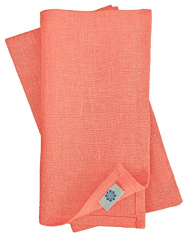 Linen & Cotton Hochwertige 4 x Stoffservietten/Servietten Stoff/Leinenservietten Hygge - 100% Leinen, Coral Rosa (32 x 32cm) für Feiern Home Küche Esstisch Dekoration Abendessen Cafe Restaurant