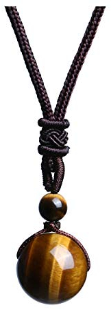 JSDDE Healing Crystal Round Stone Bead Pendant, Natural Gemstone Necklace for Men Women (Tiger Eye)