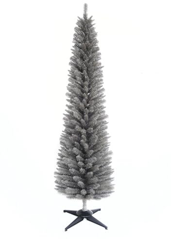 E-Stores Direct 5ft 6ft 7ft 8ft Grey Pine Pencil Slim Artificial Christmas Tree (7ft/210cm)