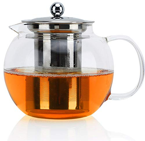 INTIRILIFE Tetera con Filtro 650 ml en Claro - Jarra de Vidrio de Resistente borosilicato con tamiz Infusor al Calor para Bebidas frías y Calientes - Café, té Helado, Agua, etc.