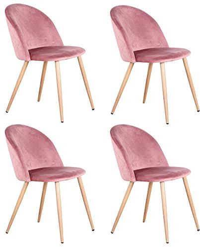 EGOONM Sedie da Pranzo Sedie Set di 4,Sedia in Stile Nordico in Velluto con Gambe in Metallo Sedie da Cucina (Rosa)