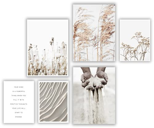 ELAFI® Premium Poster 6er Set | Stilvolle Dekoration mit passendem Bilder Set als Wohnzimmer Deko | 3X DIN A3 & 3X DIN A4 ohne Bilderrahmen | Kunstdruck Blätter (Dry Beauty)