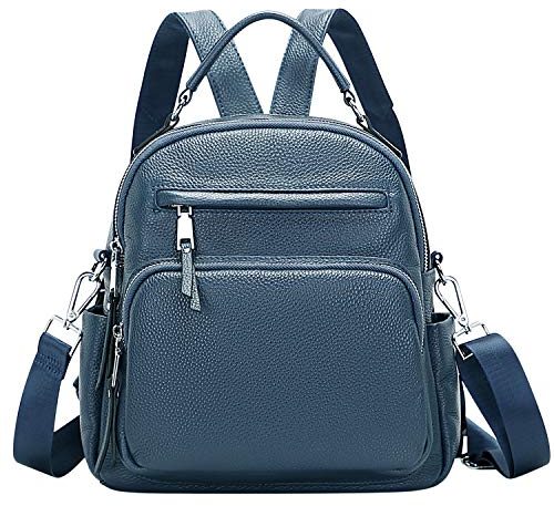 ALTOSY Kleiner Rucksack Handtasche Damen Echt Leder Daypack Umhängetasche (S71, Indigo Blau)
