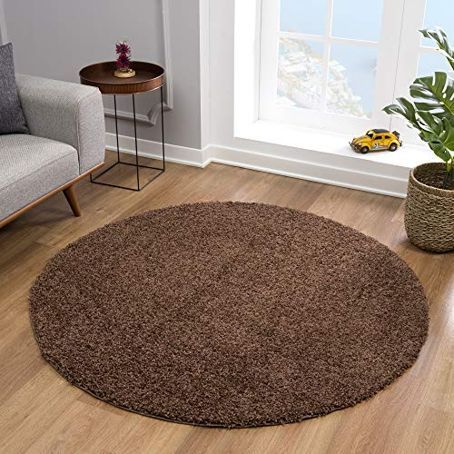 Impression Teppich Rund - Perfect Teppiche fürs Wohnzimmer, Flur, Schlafzimmer, Kinderzimmer, Babyzimmer - Hochwertiger Öko-Tex Zertifizierter Flächenteppich - Solid Color Dunkelbraun-120 cm Rund