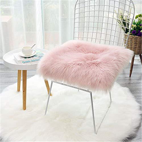 SWECOMZE Sitzkissen,Faux Lammfell Schaffell Sitzauflage Longhair Fell Optik Nachahmung Wolle Sofa Matte Lammfellimitat Teppich (Hellrosa,45 * 45cm)