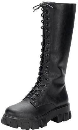 Stivali ad Altezza Ginocchio Donna Stivaletti Donna Stivali al Ginocchio Moda Scarpe con Tacco Alto con Cerniera Laterale (42,Nero)