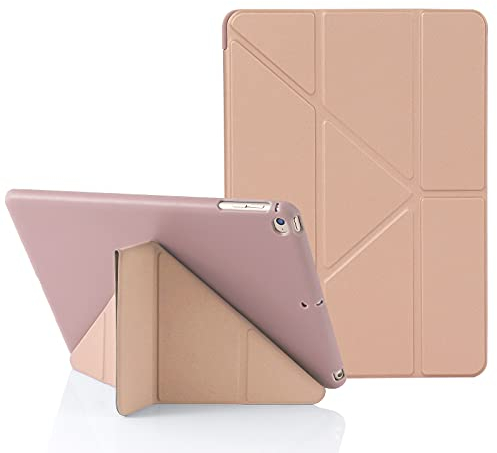 Origami Étui pour iPad 9,7 6ème 2018 et 5ème 2017, et Compatible avec iPad 9,7 Air 2013 et Air 2ème 2014, Plusieurs Angles de Vue, Coque en Silicone Lisse, Veille/Réveil Automatique (Or Rose)