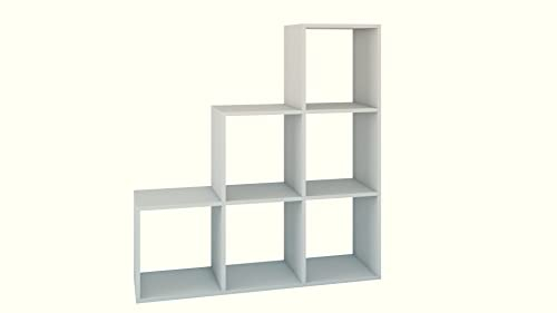 ADGO Step Bücherregal Rack, Cube Rack, Würfelregal, Regal für Wohnzimmer, Schlafzimmer Büro, Treppenregal, 6 Fachböden, Leiterregal, Raumteiler, Aufbewahrungsregal, Wandregal, Treppe (Weiß)