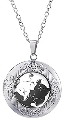 Yin Yang Katzen-Medaillon-Halskette, schwarz-weiße Anhänger, rund, Glas-Cabochon, Foto-Schmuck, handgefertigte Geschenke