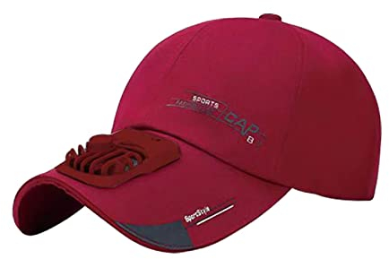 Harilla Sombrero de ventilador, verano playa hombres mujeres deporte protección solar libre gorra de béisbol con carga USB ventilador de refrigeración, Rojo vino