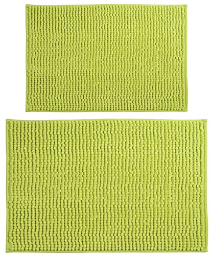 MSV Chenille Badvorleger Langflor Badvorleger Set 2 teilig 40x60 cm + 60x90 cm Grün