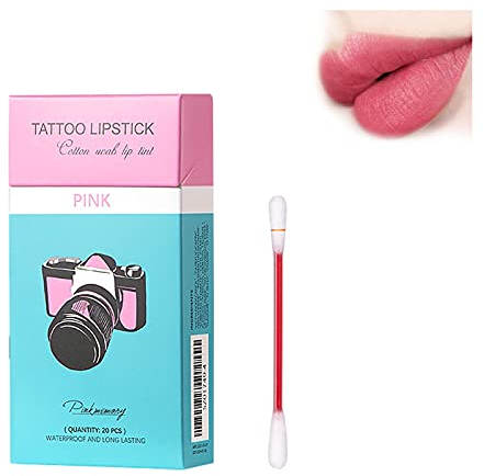 Lipstick Wattestäbchen Set,20 Stück/Box Frauen Langlebiger Lipgloss,wasserdichter kussfester Matt Tattoo Lippenstifte Tabak Box Set,Einfach Zu Tragen,Einweg-Lippenflecken-Zigarette Lippenstift (D)