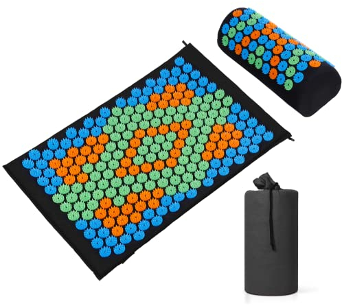 Akupressur-Set Akupressurmatte mit Kissen gegen Nacken- und Rückenschmerzen, Akupressurmatte-Set zur Muskelentspannung ideal für Männer und Frauen, Nadelmatte mit einer Tragetasche