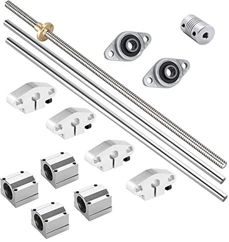 iYueMps - Custodia in acciaio temprato per aste a movimento lineare, guide per alberi+T8 trapezoidale per vite di piombo e asta di accoppiamento per albero (400 mm, 1 set)