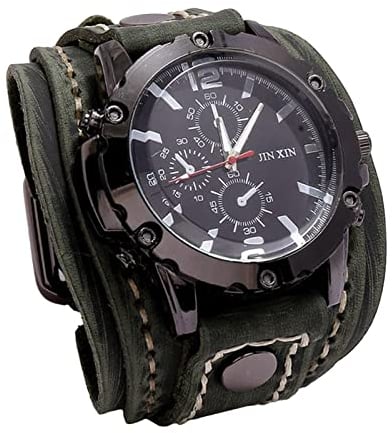Baoblaze Punk Vintage Armbanduhr Breite PU Gurtband Manschette Römische, Gruen