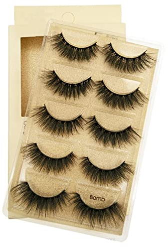 VwyuEgg Falsche Wimpern, 3D Nerzhaar Wimpern 5 Paar 5 Stil Pure Handgemacht mit Natürliche Schwarz mit Unsichtbares Band Wiederverwendbar (Bomb)
