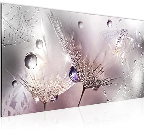 Runa Art Tableau Decoration Murale Fleurs Pissenlit 1 Partie Moderne Toile non tissée Salon Salle Rosée du matin Gris rose 043112b