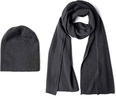Herren-Set aus 100% reinem Kaschmir, Mütze und Schal, passende lässige Beanie und Schal, 2-teiliges Set, 2-in-1 Winter-Strickbündel, Outdoor-Ski-Sportmütze, Geschenk, einfarbig, für Männer, Schwarz