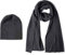 Herren-Set aus 100% reinem Kaschmir, Mütze und Schal, passende lässige Beanie und Schal, 2-teiliges Set, 2-in-1 Winter-Strickbündel, Outdoor-Ski-Sportmütze, Geschenk, einfarbig, für Männer, Schwarz