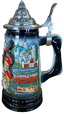 German Beer Stein Mug Eagle Emblem Oktoberfest Steins With Lid Easter Gifts For Men, Dad, Best Friend, Beer Enthusiast, Authentic Hand Engraved Collectible Souvenirs 0.3 Liter