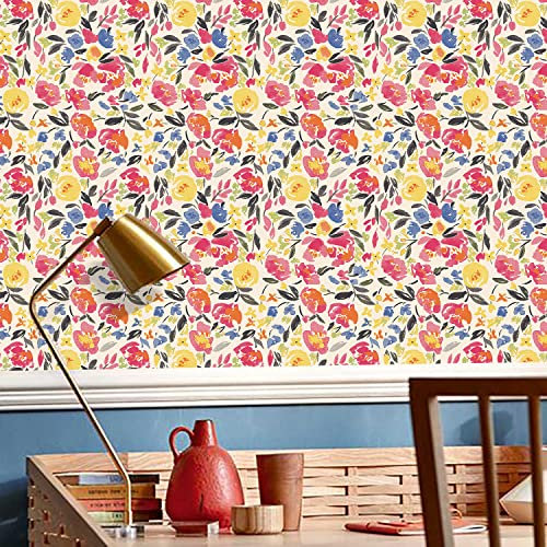 funlife Papier peint autocollant pour meubles, papier contact avec dos adhésif pour mur, tiroir, fleur rose urbaine