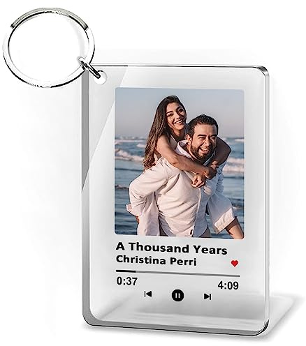 SchlüSselanhänger mit Foto Bild im Spotify Song Cover | mit Wunschtext Titel - Interpret Namen | Personalisierte Geschenke Frauen Männer Fotogeschenke Valentinstag für Freundin und Freund Partner