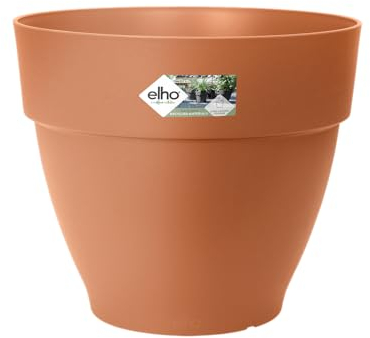 Elho Vibia Campana Rond 65 - Grand Pot de Fleurs d'Extérieur - Réservoir d'eau - Plastique 100% recyclé - Marron/Terre Cuite