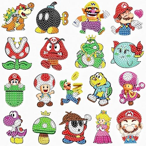 5D DIY Diamant Painting Kinder, 16 Stück Diamond Painting Sticker Set, Cartoon Diamant Aufkleber, DIY Diamant Painting Kit für Kinder und Erwachsene Anfänger