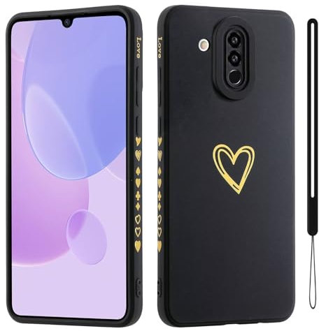 Jeelar ESONG Cover per Huawei Mate 20 lite Custodia con Forma di Cuore d'Amore Dorato,per Donne/Ragazze,Custodia in Sottile Morbida Silicone TPU Antiurto Protettiva Bumper Shell -Nero
